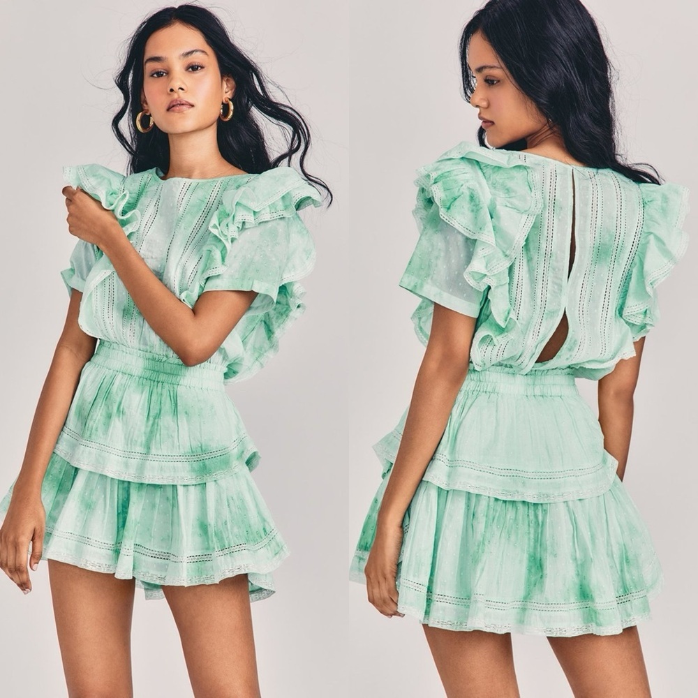 LoveShackFancy / Natasha Mini Dress in Moss Green Hand Dye